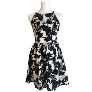 Lord & Taylor High Neck Black & White Floral Dress